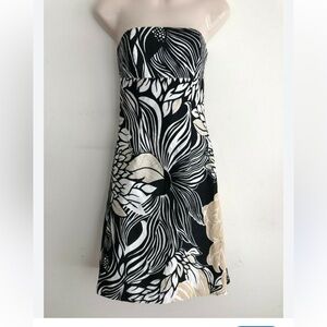 Ann Taylor Strapless Black White and Beige Floral Dress